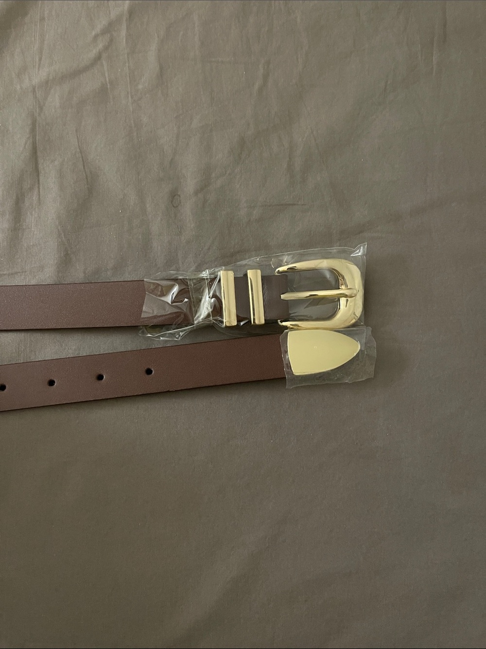 Classic Brown Leather Belt with Gold Buckle - Women's Accessory